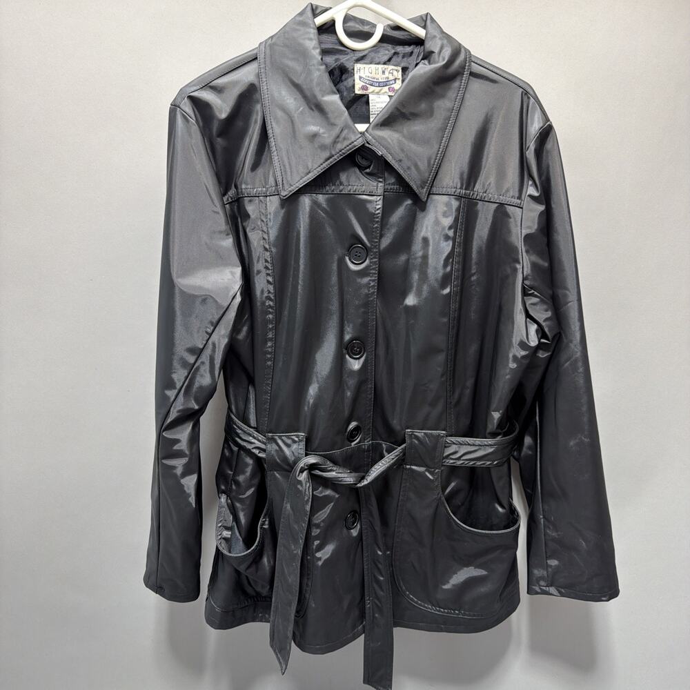 Highway Womens Trench Coat Faux Leather Full Zip Lined Black Size 1X